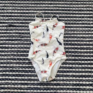 🌿Vilebrequin Girls Cream Orange Black Pond Fish One Piece Swimsuit READ